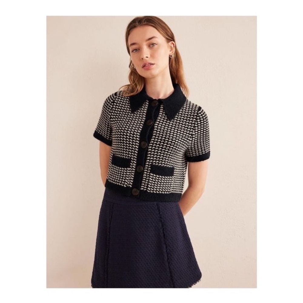 Boden Short Sleeve Cropped Cardigan
Navy Geo Jacquard Wool Alpaca Blend L
